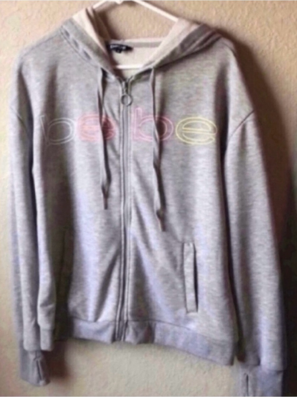 New Bebe Sport Hoodie Women’s Grey Full Zip Fleece Jacket Casual Active Medium